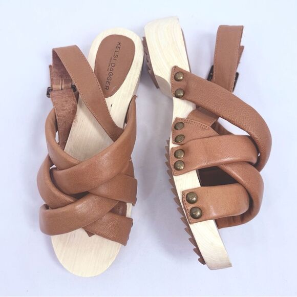 Kelsi Dagger Anthropologie Brooklyn Grove Brown Padded Strap Wood Sole Sandals - Picture 8 of 16
